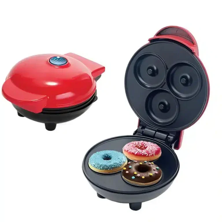 Healthy homemade donuts baking inside a non-stick Mini Donut Maker machine.